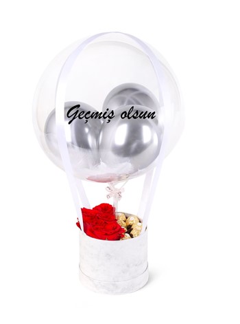 Kırmızı Gül ve Ferrerolu Mermer Desenli Balon Kutusu